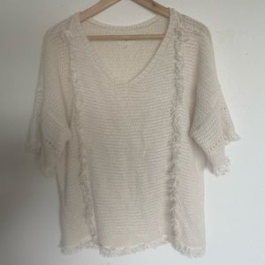 Lou & Grey Short sleeve fringe sweater